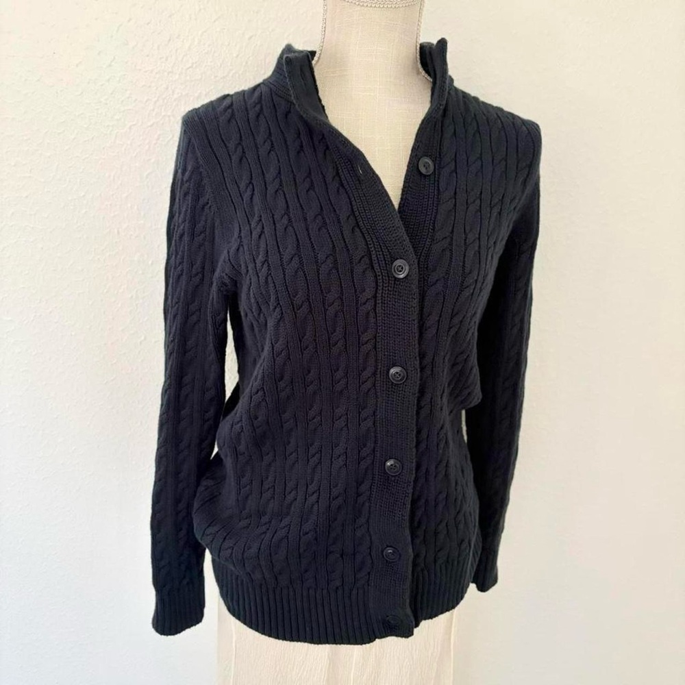 Black Cable Knit Button-Front Women's Sweater